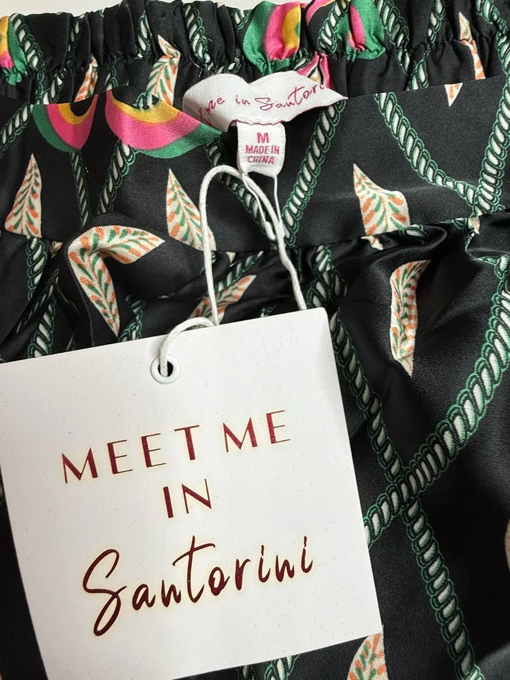 NWT Santorini Two Piece Set with Pink & Green Leaf Motif